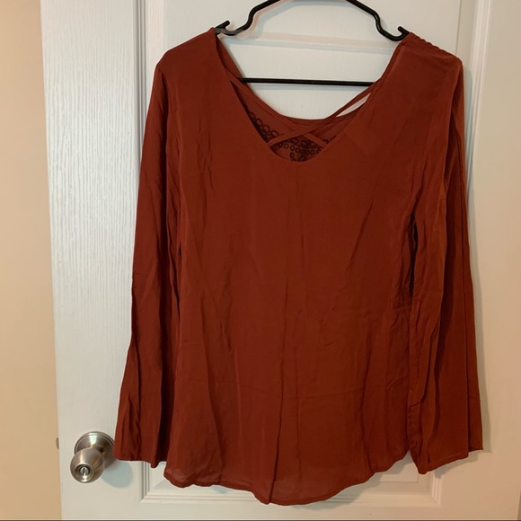 Fall rust embroidered long sleeve work blouse - Picture 5 of 7